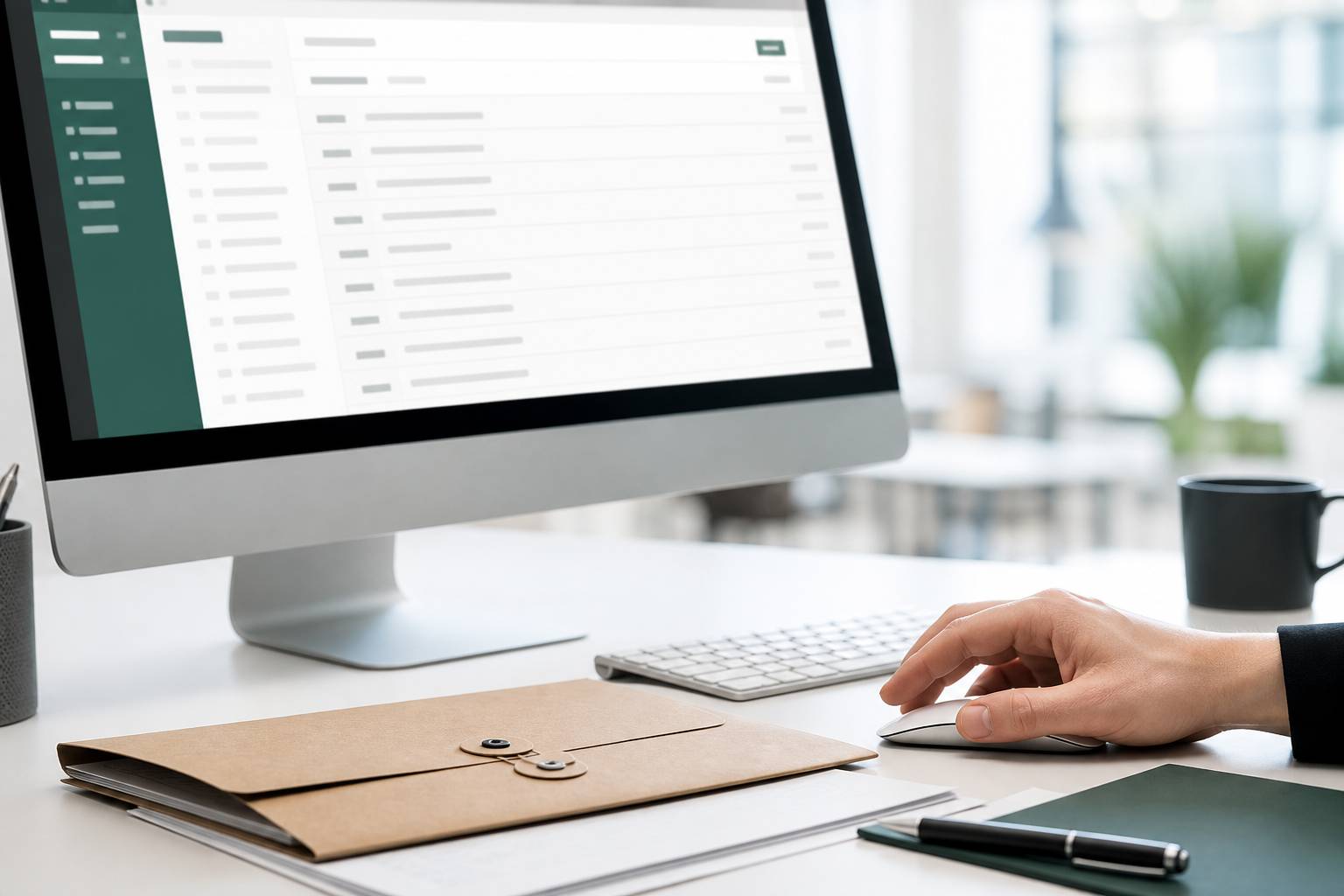 Interface de messagerie professionnelle sur écran avec enveloppe au premier plan