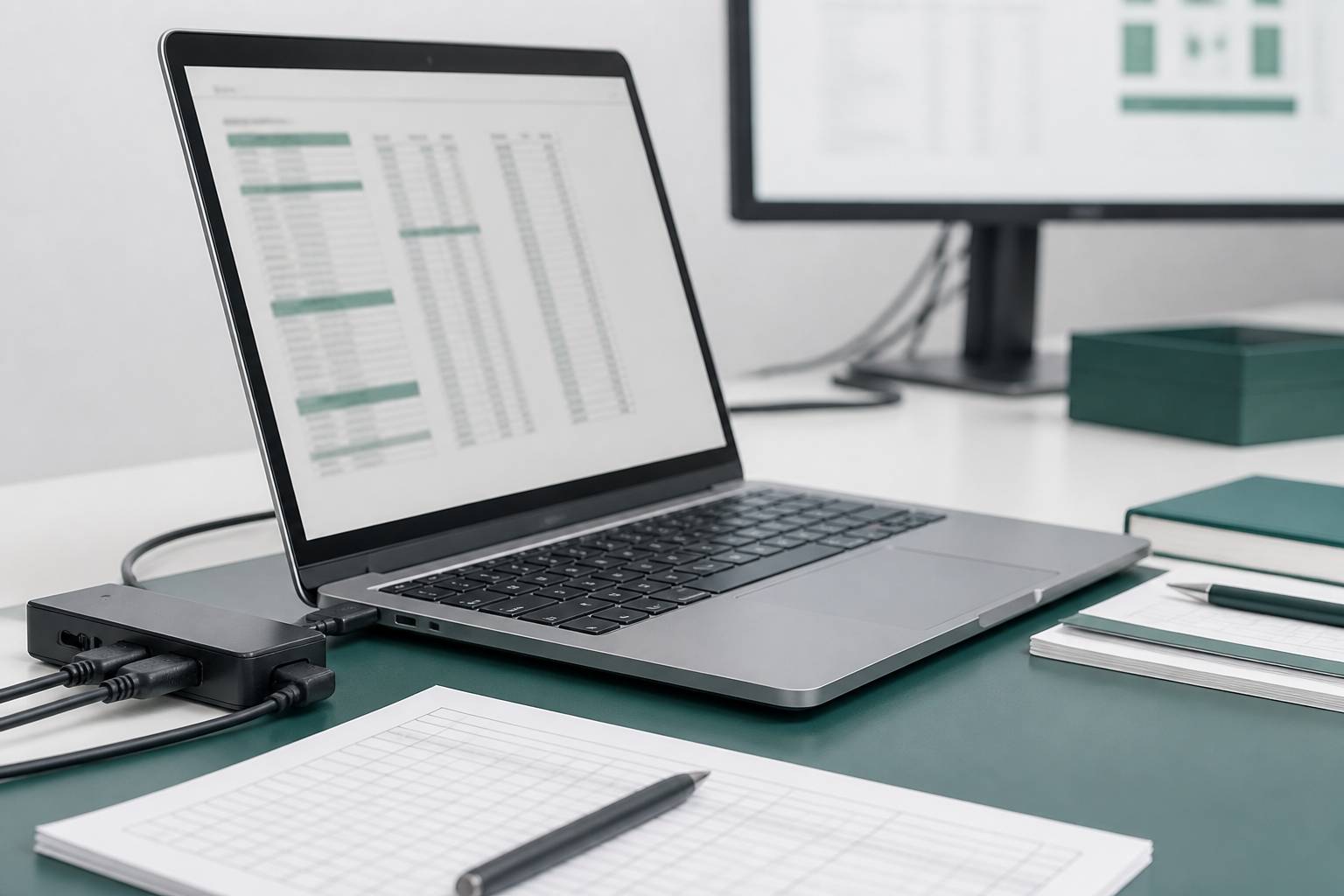 Portable professionnel connecté à sa station d'accueil