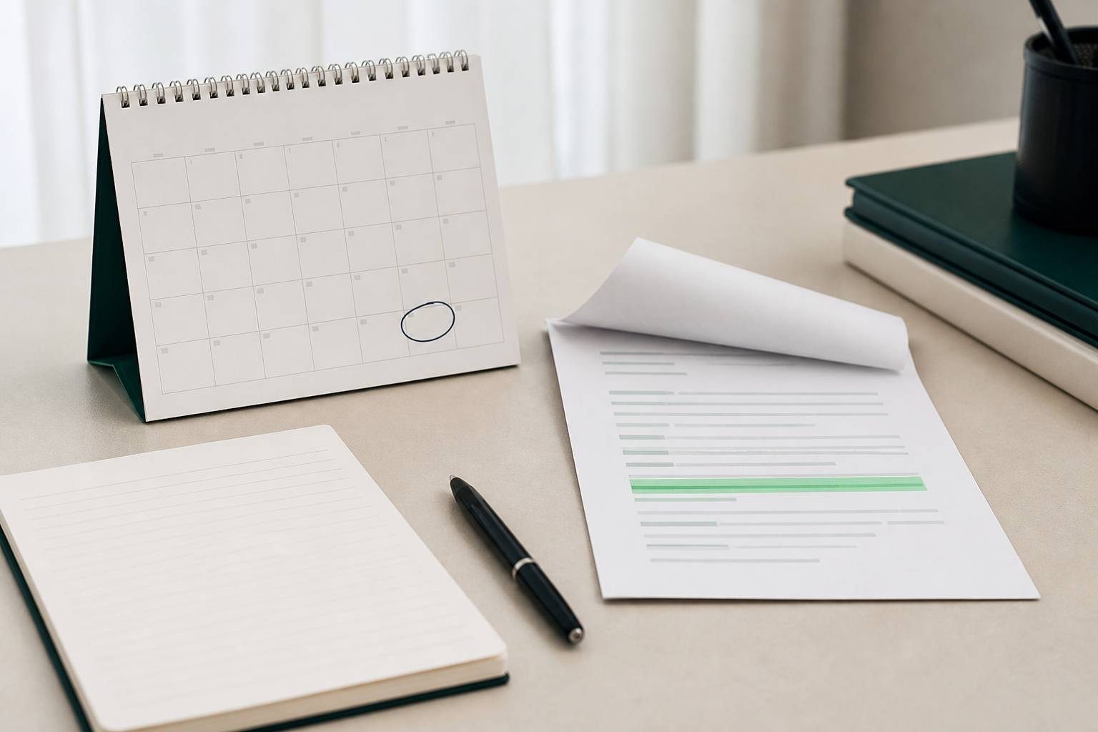 Calendrier de bureau avec une date de fin de préavis entourée au stylo