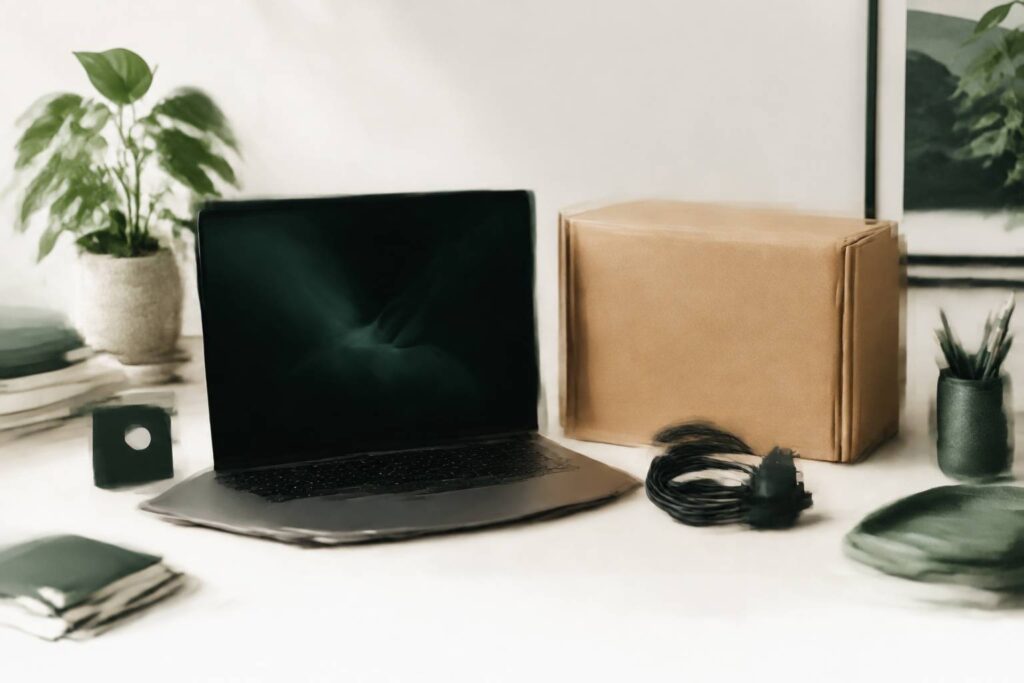 Ordinateur portable reconditionné sans logo avec carton d'emballage recyclé
